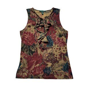 Lauren Ralph Lauren Y2K Womens Sz M Floral Ruffled Sleeveless Top Multicolor
